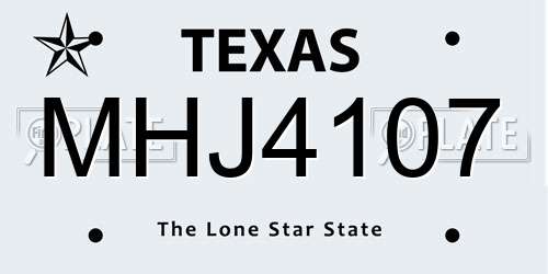 MHJ4107 Texas License Plate
