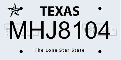 MHJ8104 Texas License Plate