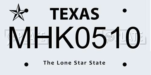 MHK0510 Texas License Plate