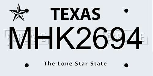 MHK2694 Texas License Plate