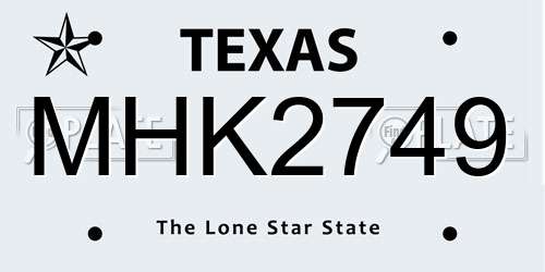 MHK2749 Texas License Plate