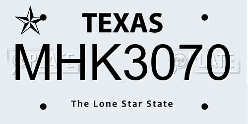 MHK3070 Texas License Plate
