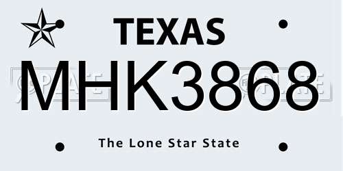 MHK3868 Texas License Plate