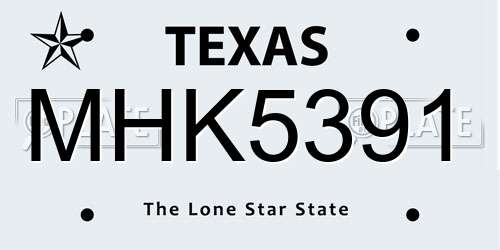 MHK5391 Texas License Plate