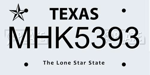 MHK5393 Texas License Plate
