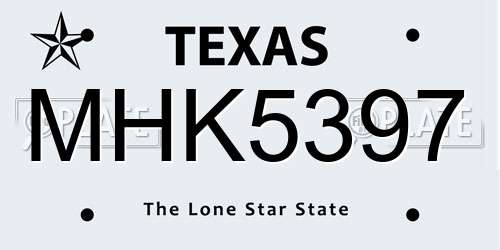 MHK5397 Texas License Plate