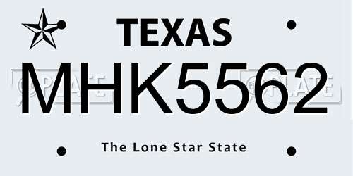 MHK5562 Texas License Plate