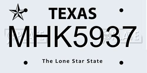MHK5937 Texas License Plate