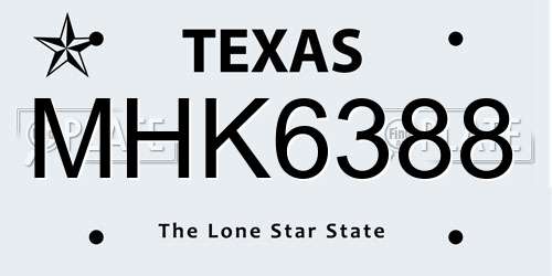 MHK6388 Texas License Plate