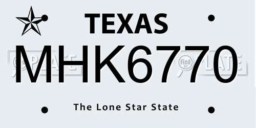 MHK6770 Texas License Plate