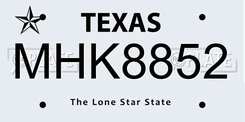 MHK8852 Texas License Plate