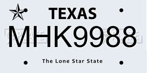 MHK9988 Texas License Plate