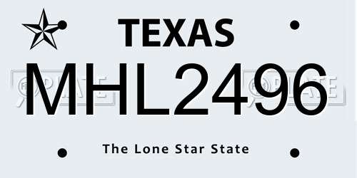 MHL2496 Texas License Plate