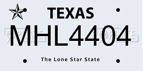 MHL4404 Texas License Plate