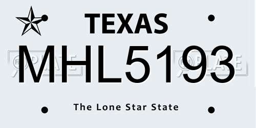 MHL5193 Texas License Plate