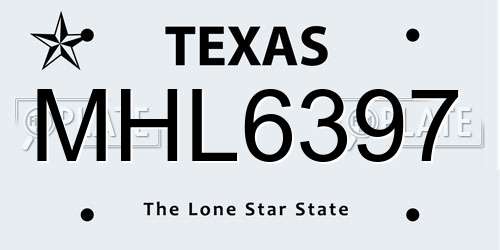 MHL6397 Texas License Plate
