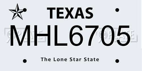 MHL6705 Texas License Plate