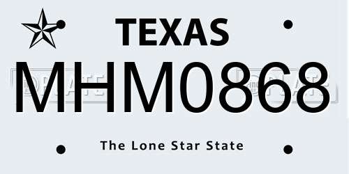 MHM0868 Texas License Plate