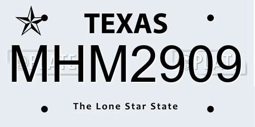 MHM2909 Texas License Plate