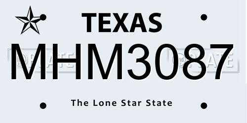 MHM3087 Texas License Plate