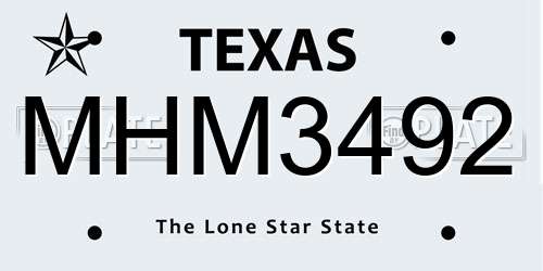 MHM3492 Texas License Plate