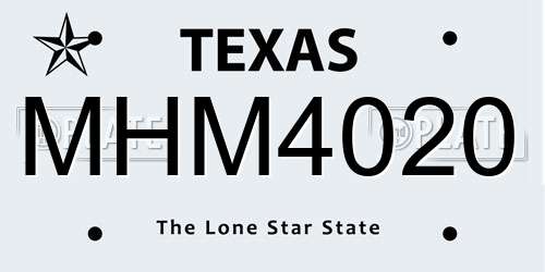 MHM4020 Texas License Plate