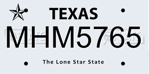 MHM5765 Texas License Plate