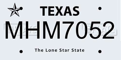 MHM7052 Texas License Plate