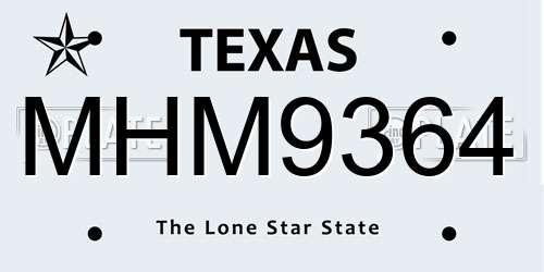 MHM9364 Texas License Plate