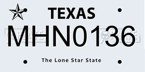 MHN0136 Texas License Plate
