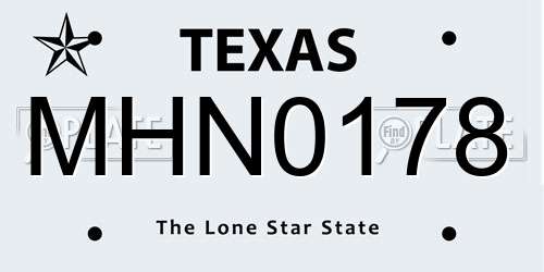 MHN0178 Texas License Plate