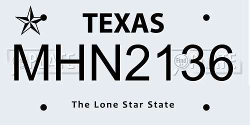 MHN2136 Texas License Plate