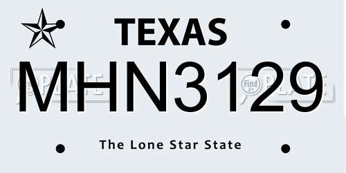 MHN3129 Texas License Plate