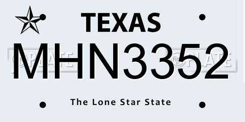 MHN3352 Texas License Plate