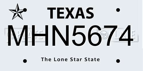 MHN5674 Texas License Plate
