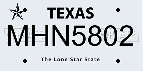 MHN5802 Texas License Plate