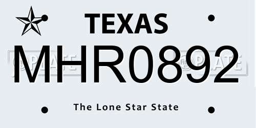 MHR0892 Texas License Plate