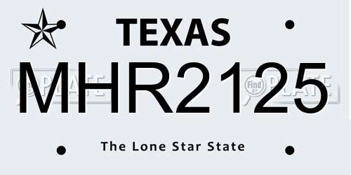 MHR2125 Texas License Plate