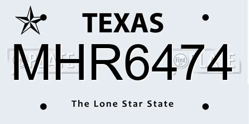 MHR6474 Texas License Plate