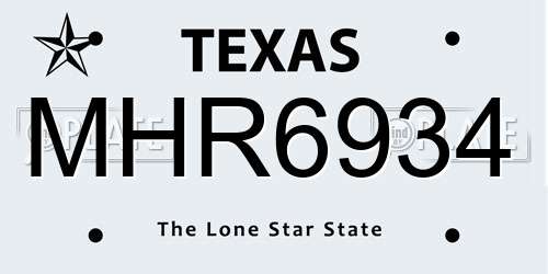 MHR6934 Texas License Plate