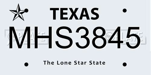 MHS3845 Texas License Plate