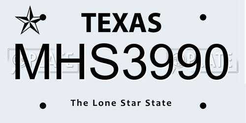 MHS3990 Texas License Plate