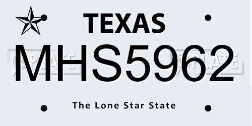 MHS5962 Texas License Plate