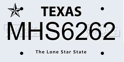MHS6262 Texas License Plate