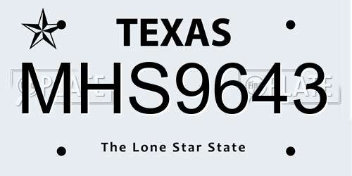 MHS9643 Texas License Plate