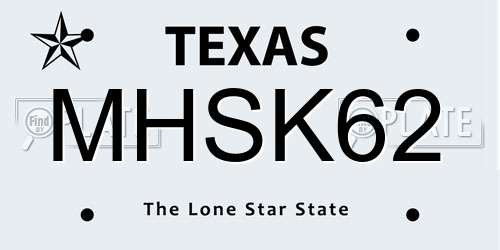 MHSK62 Texas License Plate