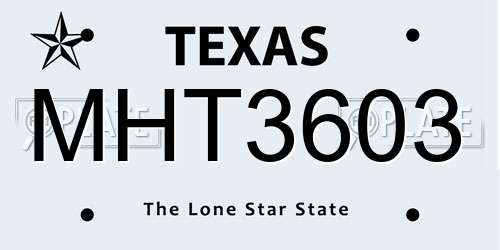 MHT3603 Texas License Plate