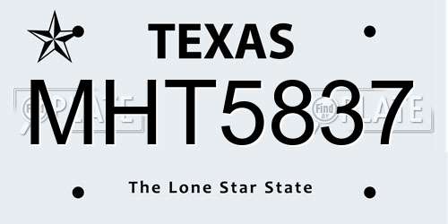 MHT5837 Texas License Plate
