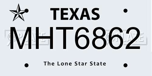 MHT6862 Texas License Plate