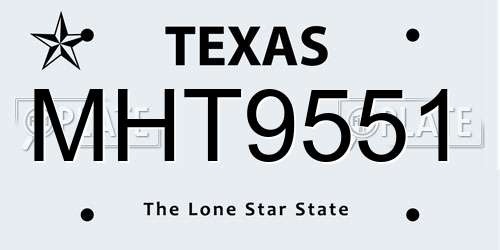 MHT9551 Texas License Plate